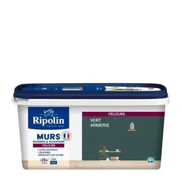 Ripolin - Peinture Couleur Velours pour Murs et Boiseries - Verte Armerie - Intérieur - Haute Opacité - Aspect Soie - Lessivable A+