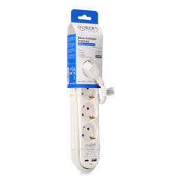 Edm Multiprise 4 prises Schuko avec interrupteur et 2 ports USB, Blanc