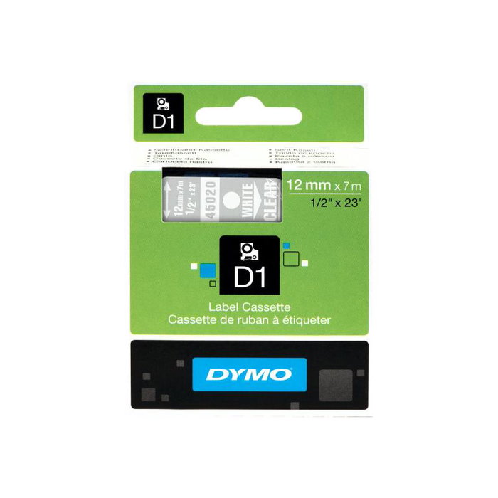 Dymo S0720600 - Ruban étiqueteur transparent blanc 45020 pour étiqueteuses Dymo