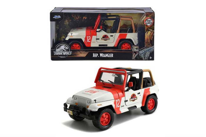 Jeep Jurassic Park Wrangler - Véhicule tout-terrain miniature 1:24 - 19 cm - Langue Espagnol/Portugais - Métal Jeep Jurassic Park Wrangler - Véhicule tout-terrain miniature 1:24 - 19 cm - Langue Espagnol/Portugais - Métal