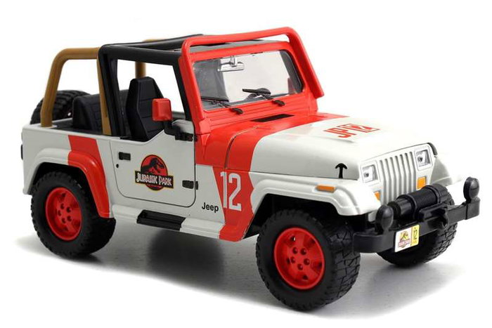 Jeep Jurassic Park Wrangler - Véhicule tout-terrain miniature 1:24 - 19 cm - Langue Espagnol/Portugais - Métal Jeep Jurassic Park Wrangler - Véhicule tout-terrain miniature 1:24 - 19 cm - Langue Espagnol/Portugais - Métal