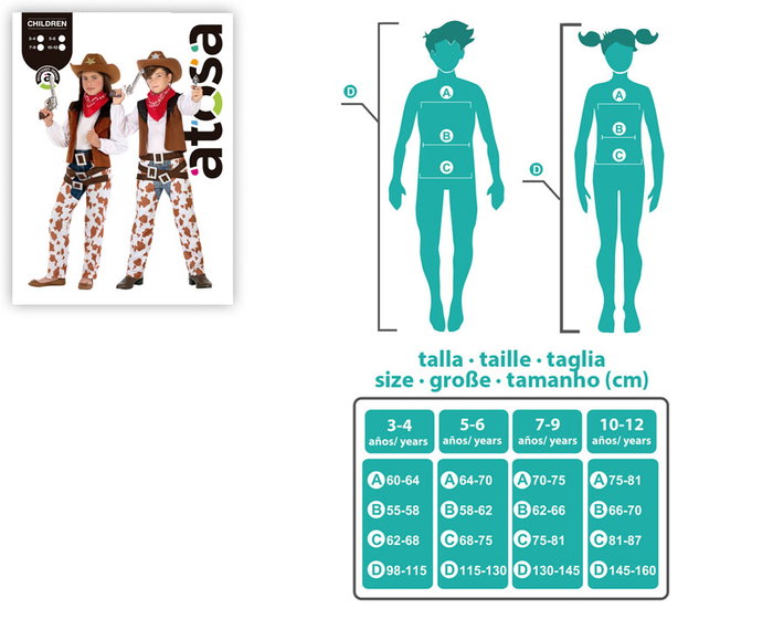 Sheriff Disfraz Vaquero Unisex Enfant - Costume Western Lejano Oeste 5 Pièces (Pantalon, Veste, Chemise, Ceinture, Foulard) - Taille 7-9 Ans - Polyester Multicolor