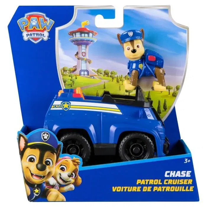 Spin Master - Véhicule avec Figurine Chase - Pat' Patrouille - Jouet Environ 15 cm en Plastique Recyclé - Pour Enfants dès 3 Ans