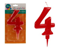 Arte Regal Bougie anniversaire chiffre 4 Rouge 17x9.5x1.5 cm (Set de 36)