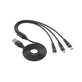 Qcharx international Cable triple Napoli USB vers Lightning, Micro et Type-C, Noir