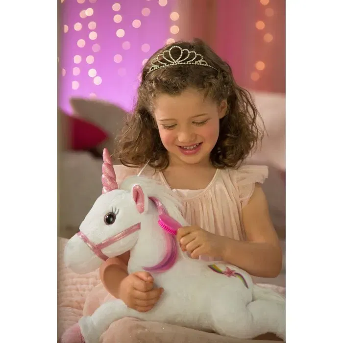 Gipsy Toys - Lica Bella - Peluche licorne interactive lumineuse 35 cm (Blanc et Rose) avec brosse et effets sonores féeriques