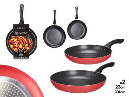 KINVARA Set de 2 Poêles en Aluminium Rouge et Noir