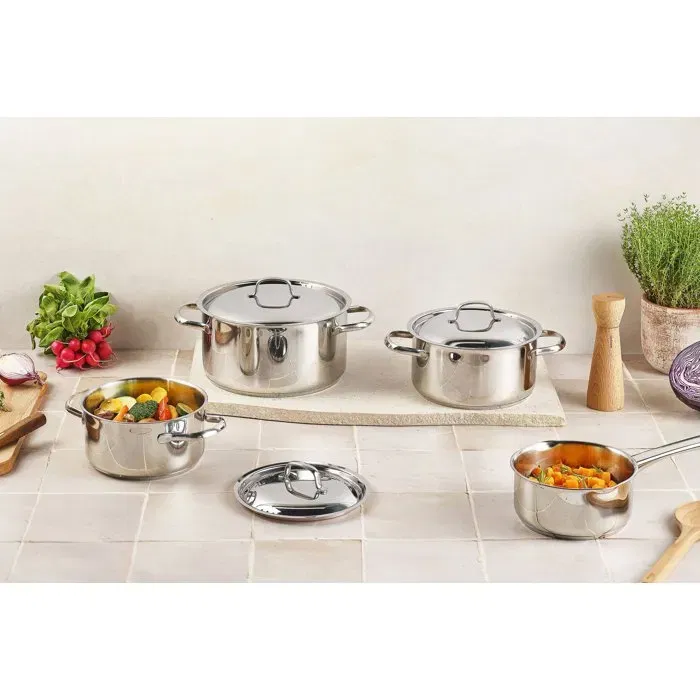 Cosy & Trendy Daily - Batterie de cuisine 7 pièces en acier inoxydable - Casseroles et faitouts (16-24 cm) - Compatible tous feux dont induction - Four jusqu'à 200 °C