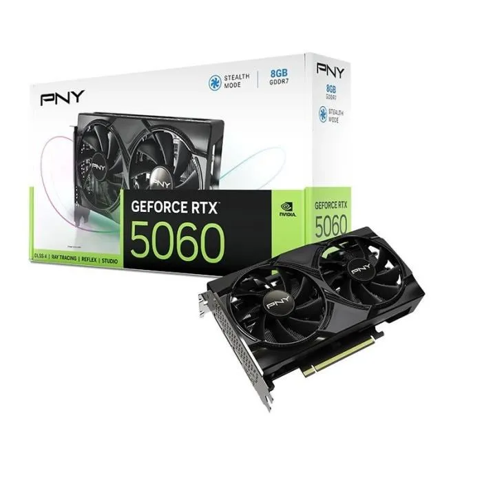 PNY - Carte Graphique GEFORCE RTX 5060 - 8 Go GDDR6 - Double Ventilateur - DLSS 4 - Architecture NVIDIA Blackwell - Jusqu'à 8K