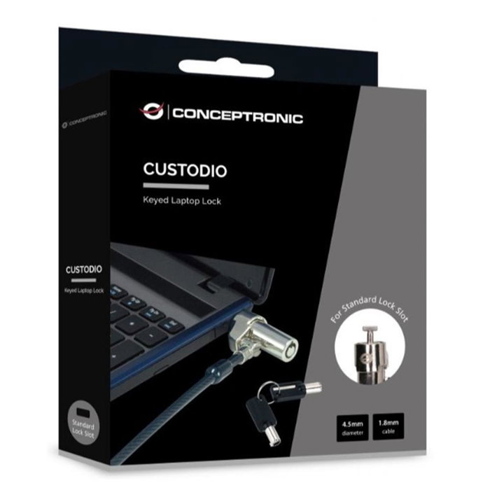 Conceptronic CUSTODIO02BS Câble de Sécurité pour Ordinateur Portable 1,8 M avec Serrure à Clé Noir Conceptronic CUSTODIO02BS Câble de Sécurité pour Ordinateur Portable 1,8 M avec Serrure à Clé Noir