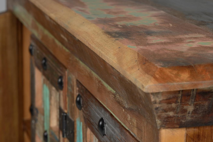 GINER Y COLOMER - Buffet armoire en bois recyclé avec portes et tiroirs, finition multicolore - 80x110x40 cm