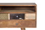 GINER Y COLOMER Meuble TV 160x50x40 cm en bois de mamelonnier couleur noyer clair avec 3 tiroirs et 2 portes, finitions bronze et cuir - 35 kg