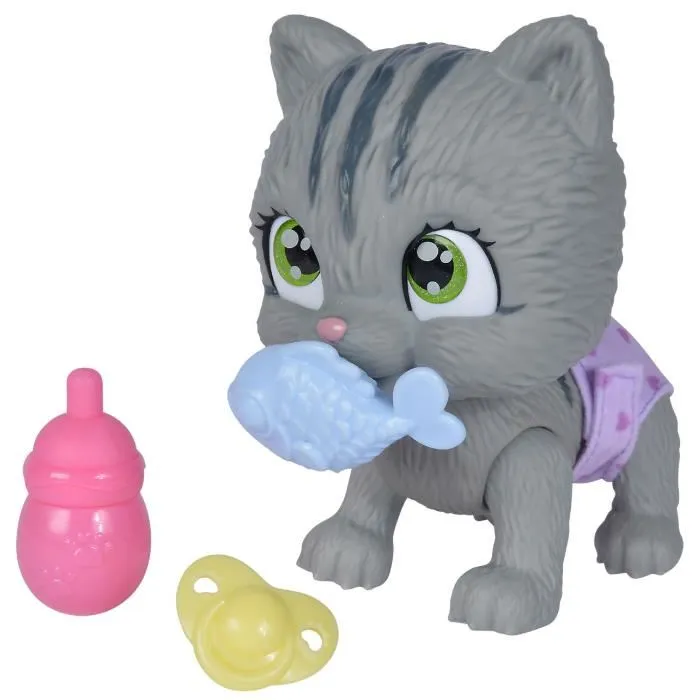 Simba Smoby Pamper Petz Chat a adopter, Jeu d'imitation poupon avec chat articule qui boit et fait pipi, 4 accessoires inclus biberon sucette poisson certificat, Des 3 ans