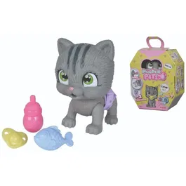 Simba Smoby Pamper Petz Chat a adopter, Jeu d'imitation poupon avec chat articule qui boit et fait pipi, 4 accessoires inclus biberon sucette poisson certificat, Des 3 ans