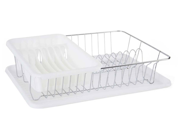 KINVARA Égouttoir plat blanc avec plateau et panier