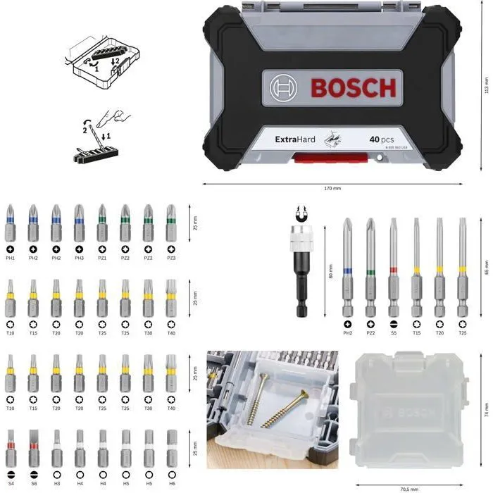 Bosch Professional Set d'embouts de vissage 40 pièces en acier S2 Bosch Professional Set d'embouts de vissage 40 pièces en acier S2