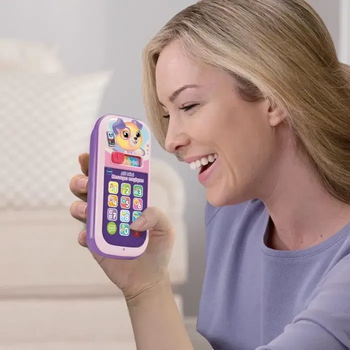 Vtech Baby Allô Bébé Messages Magiques Rose - Téléphone éducatif avec touches lumineuses, enregistrement vocal et visage de chien lumineux - Pour enfants de 9 à 36 mois