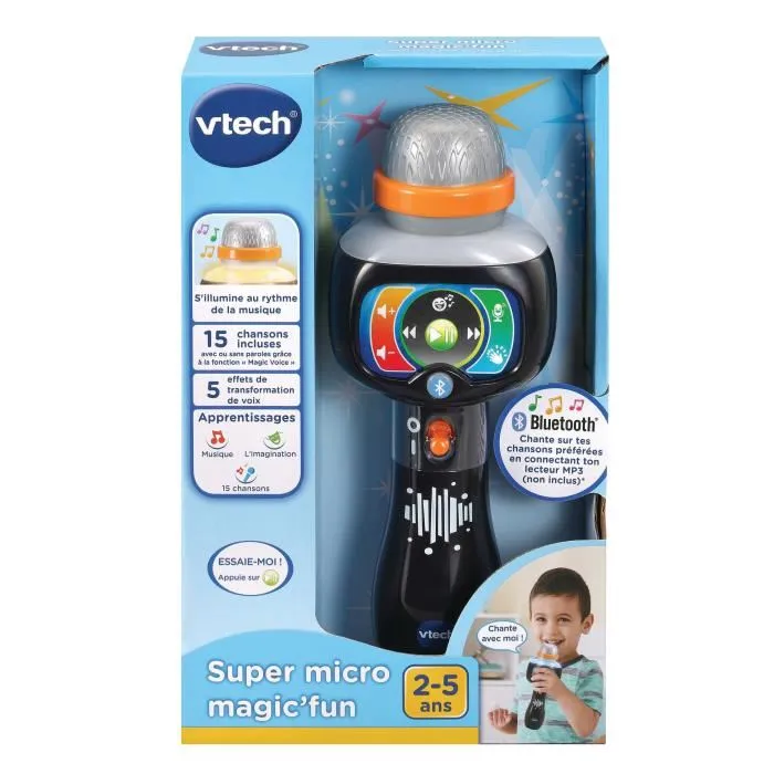 Vtech Super Micro Magic'Fun - Microphone Bluetooth pour enfants avec effets sonores et suppression de voix - Version française