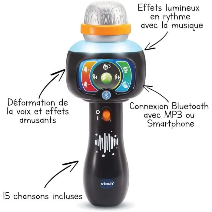 Vtech Super Micro Magic'Fun - Microphone Bluetooth pour enfants avec effets sonores et suppression de voix - Version française