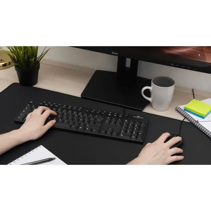 Bluestork Media Office - Clavier filaire AZERTY - Avec 15 touches multimédias - Compatible Windows - Noir