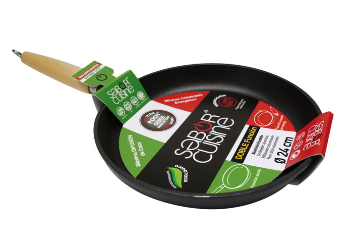 SABOR CUISINE Poêle en aluminium 24 cm avec manche en bois, compatible induction