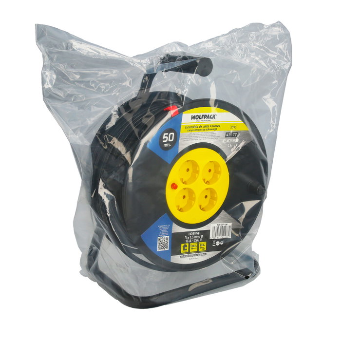 WOLFPACK LINEA PROFESIONAL Enrouleur industriel 50 mètres 3x1,5 mm avec réarmement WOLFPACK LINEA PROFESIONAL Enrouleur industriel 50 mètres 3x1,5 mm avec réarmement