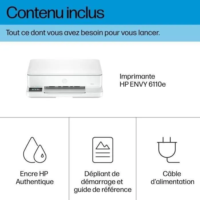 HP Envy 6110e - Imprimante tout-en-un jet d'encre couleur avec WiFi, copie, scan - Compatible HP+ avec 3 mois d'Instant Ink inclus