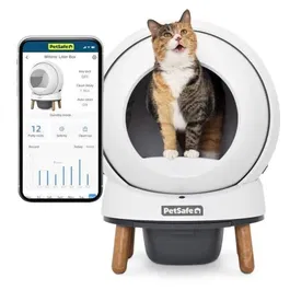 Petsafe SmartSpin - Litière autonettoyante connectée blanche pour chat, tonneau rotatif anti-accumulation, autonomie jusqu'à 2 semaines