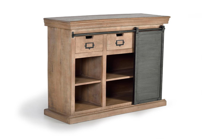 GINER Y COLOMER - Buffet industriel 3 tiroirs et 1 porte coulissante en bois de manguier et métal finition naturel - Dimensions tiroir: 14x29 cm