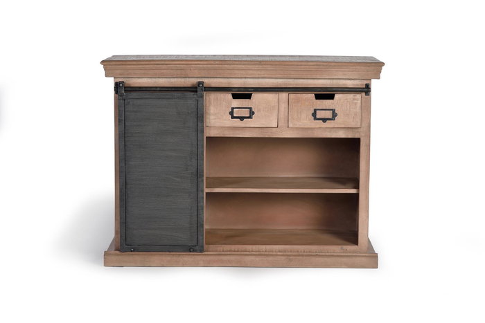 GINER Y COLOMER - Buffet industriel 3 tiroirs et 1 porte coulissante en bois de manguier et métal finition naturel - Dimensions tiroir: 14x29 cm