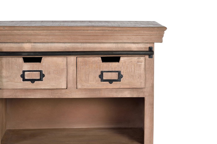 GINER Y COLOMER - Buffet industriel 3 tiroirs et 1 porte coulissante en bois de manguier et métal finition naturel - Dimensions tiroir: 14x29 cm