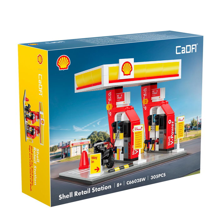 CaDA Station-Service Shell 305 Pièces - Station de Distribution - Véhicule et Moto - Set de Construction - 6+