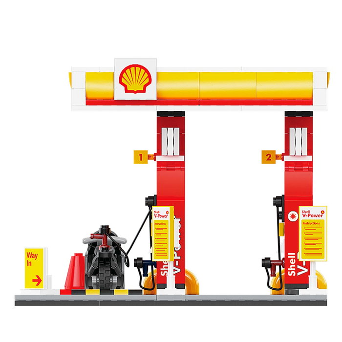 CaDA Station-Service Shell 305 Pièces - Station de Distribution - Véhicule et Moto - Set de Construction - 6+