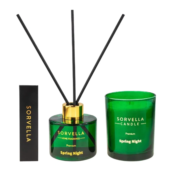 Sorvella Set Spring Night : Bougie Parfumée 170 g et Diffuseur à Tiges 120 ml Sorvella Set Spring Night : Bougie Parfumée 170 g et Diffuseur à Tiges 120 ml
