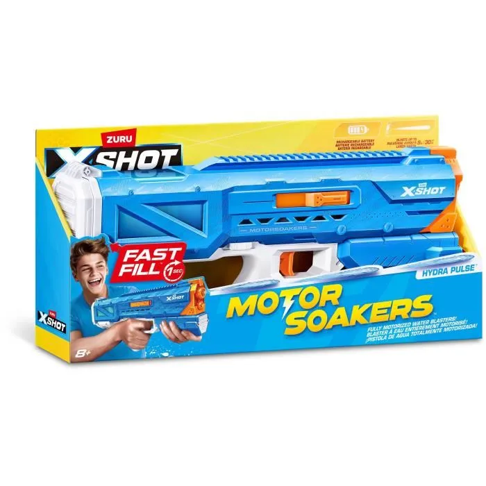 Zuru X-SHOT Hydra Pulse - Pistolet à eau motorisé avec remplissage rapide (1 s), batterie rechargeable, portée 9 m et réservoir 650 ml