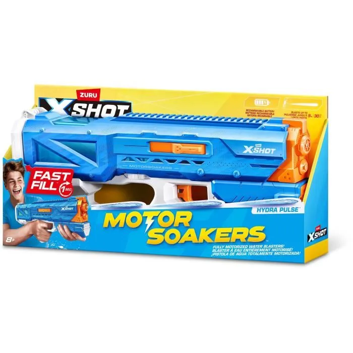 Zuru X-SHOT Hydra Pulse - Pistolet à eau motorisé avec remplissage rapide (1 s), batterie rechargeable, portée 9 m et réservoir 650 ml