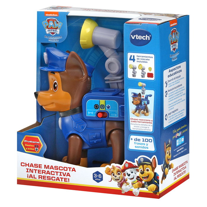 VTech Pat' Patrouille Chase Mascotte Interactive Al Rescate ! 80-563122, Jouet Éducatif avec Voix Originale, 2 Modes de Jeu et Accessoires, +3 Ans