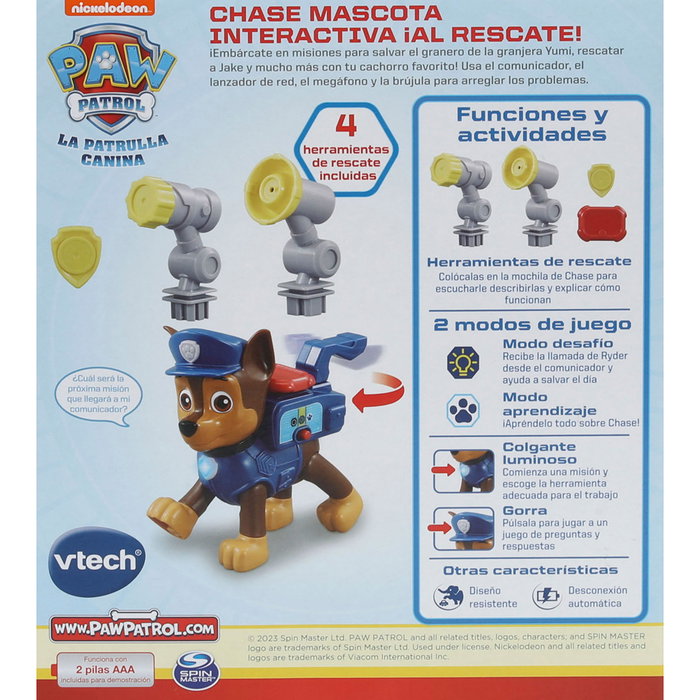 VTech Pat' Patrouille Chase Mascotte Interactive Al Rescate ! 80-563122, Jouet Éducatif avec Voix Originale, 2 Modes de Jeu et Accessoires, +3 Ans