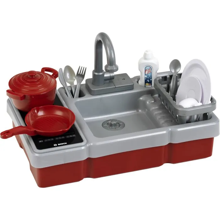 Bosch - Évier de cuisine jouet interactif avec plaque de cuisson électronique, robinet à pompe et accessoires - Référence 7110 - Pour enfants dès 3 ans