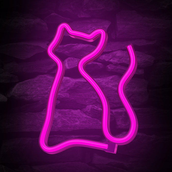 Forever Forever Light Neon LED Chat Rose Lampe de Bureau Décorative USB/Piles