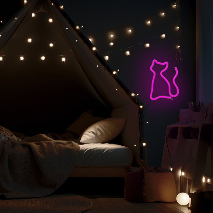 Forever Forever Light Neon LED Chat Rose Lampe de Bureau Décorative USB/Piles