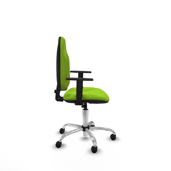 Chaise Algarra Contact permament de base Cuir écologique Vert pistache Structure chromée Accoudoir 1D Sans appui-tête Roulettes autofreinées