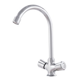 Robinet de lavabo classique en alliage de zinc chromé, bec haut, deux poignées