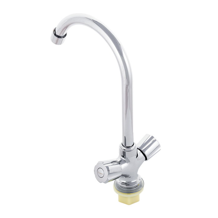 Robinet de lavabo classique en alliage de zinc chromé, bec haut, deux poignées