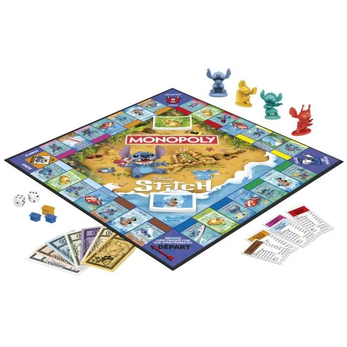 Monopoly - Jeu de société Stitch Edition Lilo & Stitch, plateau, 2 à 4 joueurs, à partir de 8 ans, durée 30 min, édition Disney