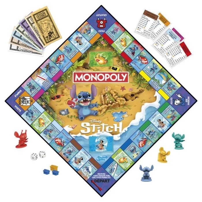 Monopoly - Jeu de société Stitch Edition Lilo & Stitch, plateau, 2 à 4 joueurs, à partir de 8 ans, durée 30 min, édition Disney