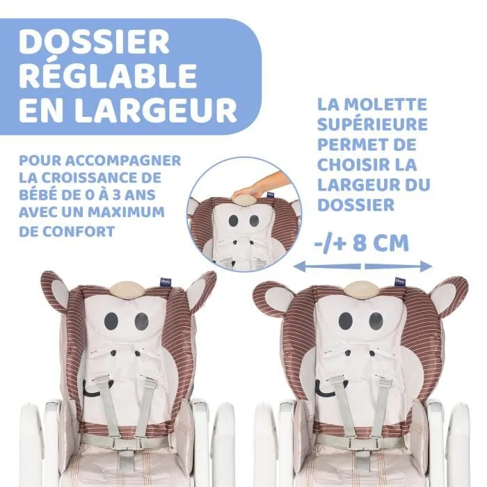 Chicco Trône Polly 2 Start Monkey - Chaise Haute Évolutive pour Bébés dès la Naissance jusqu'à 3 Ans
