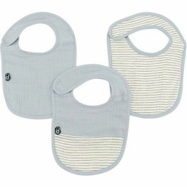 Domiva Lot de 3 bavoirs en gaze de coton Bleu vintage, 0-6 mois
