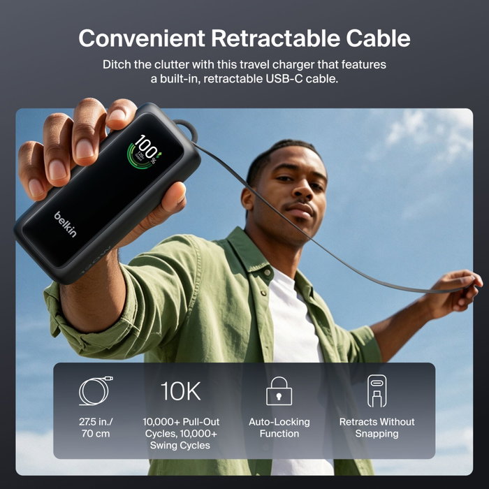 Belkin PB Display PD120W Noir 22000mAh avec Câble Rétractable