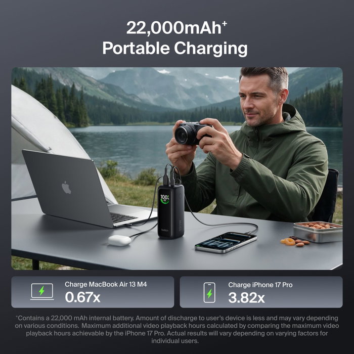 Belkin PB Display PD120W Noir 22000mAh avec Câble Rétractable
